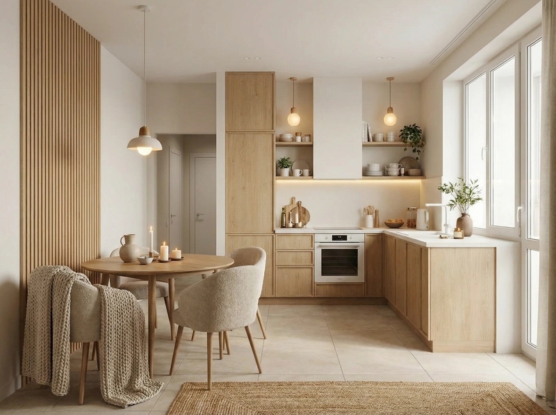 Дизайн интерьера в стиле Хюгге — Кухня от нейросети RoomGPT