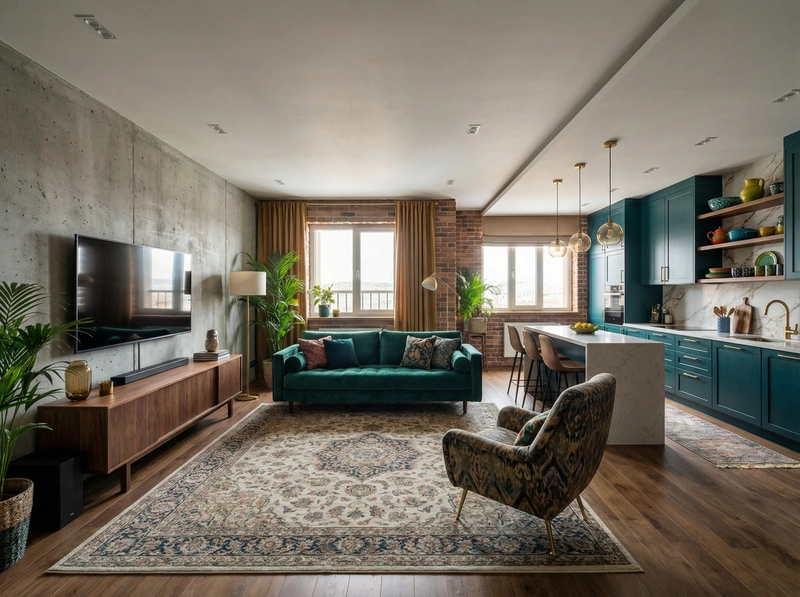 Дизайн интерьера в стиле Эклектика — Гостиная от нейросети RoomGPT