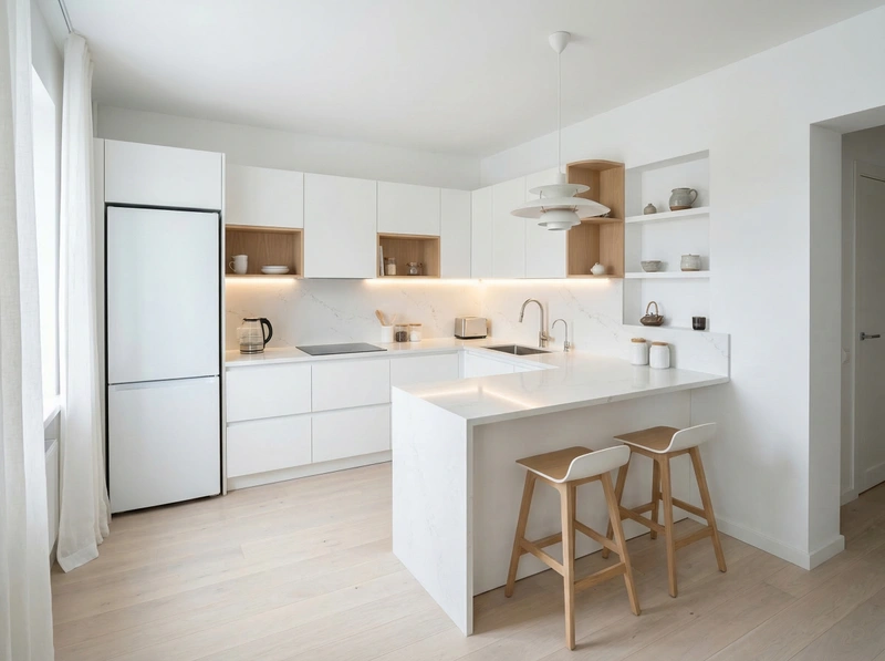 Дизайн кухни в стиле Сканди — фото интерьера от нейросети RoomGPT