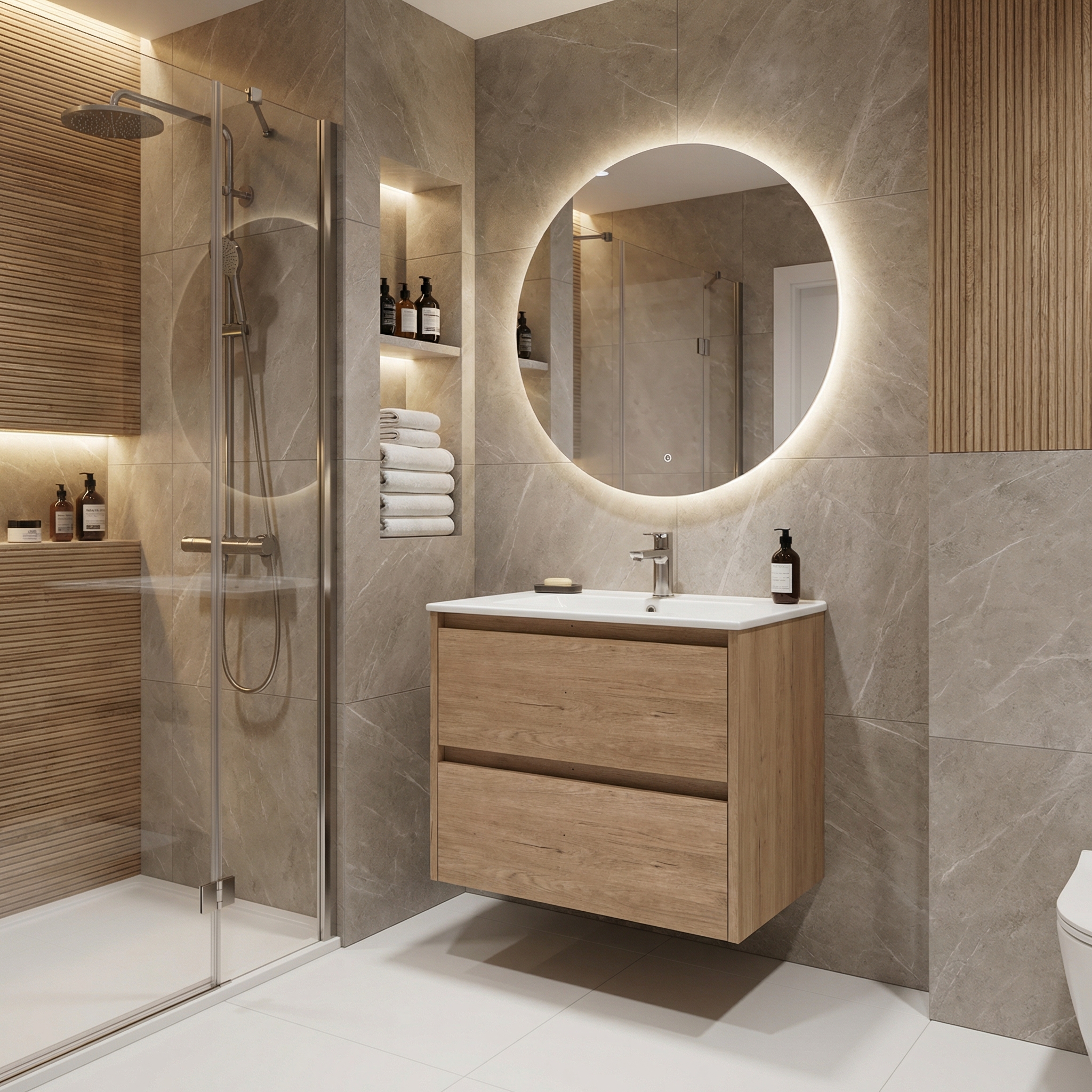 Дизайн ванной в стиле Контемпорари — фото интерьера от нейросети RoomGPT