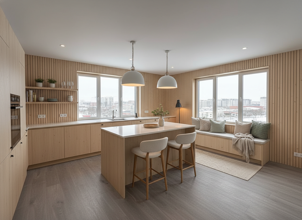 Дизайн кухни в стиле Хюгге — фото интерьера от нейросети RoomGPT