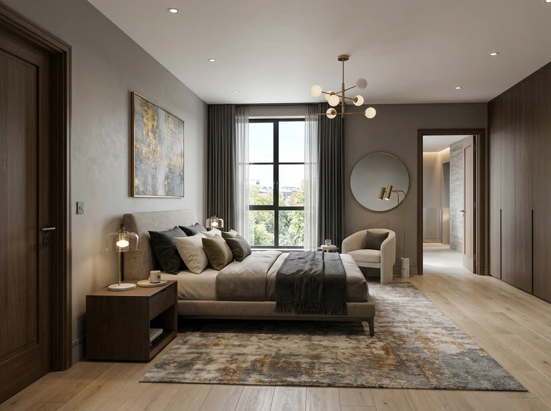 Дизайн спальни в стиле Контемпорари — фото интерьера от нейросети RoomGPT