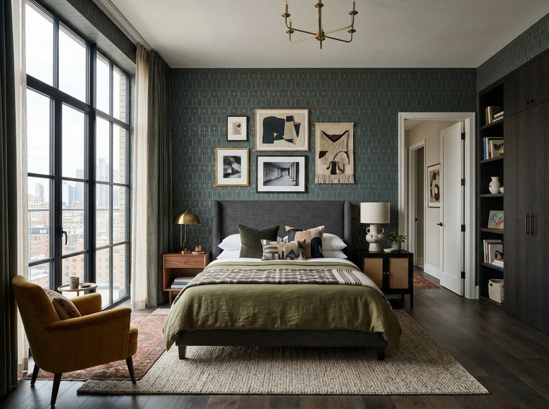 Дизайн спальни в стиле Эклектика — фото интерьера от нейросети RoomGPT