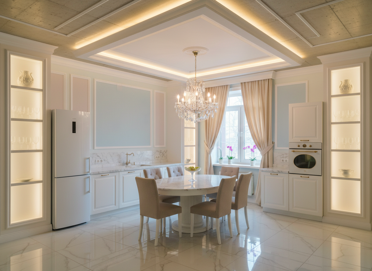Дизайн кухни в стиле Классика — фото интерьера от нейросети RoomGPT