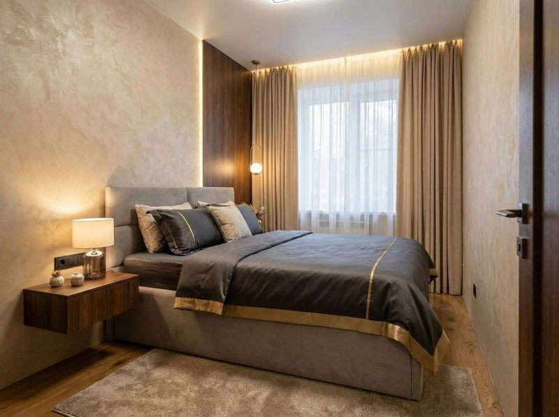 Дизайн интерьера в стиле Контемпорари — Спальня от нейросети RoomGPT