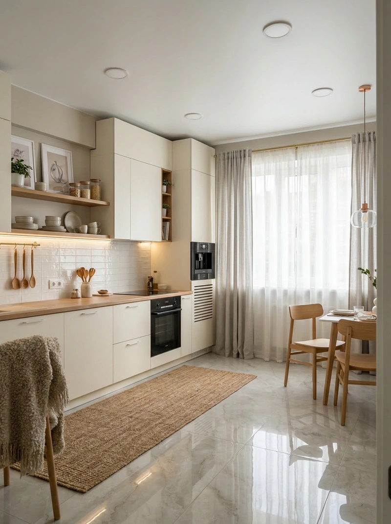 Дизайн кухни в стиле Сканди — фото интерьера от нейросети RoomGPT