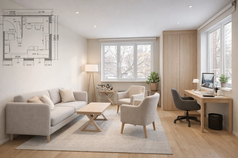 Дизайн интерьера в стиле Хюгге — Кабинет от нейросети RoomGPT