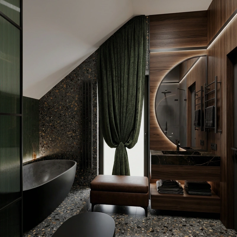 Дизайн интерьера в стиле Блэктэк — Ванная от нейросети RoomGPT