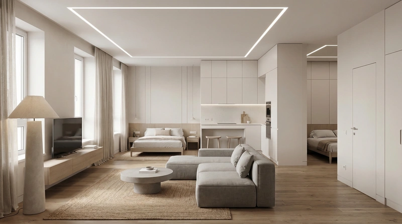 Дизайн интерьера в стиле Минимализм — Гостиная от нейросети RoomGPT