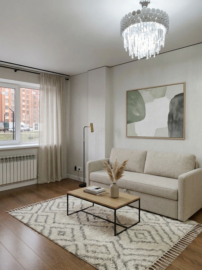 Дизайн интерьера в стиле Минимализм — Гостиная от нейросети RoomGPT