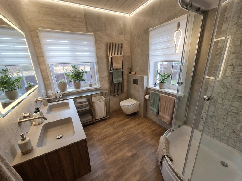 Дизайн ванной в стиле Контемпорари — фото интерьера от нейросети RoomGPT