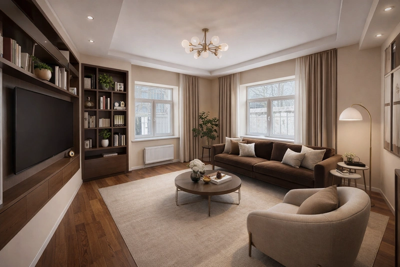 Дизайн гостиной в стиле Контемпорари — фото интерьера от нейросети RoomGPT