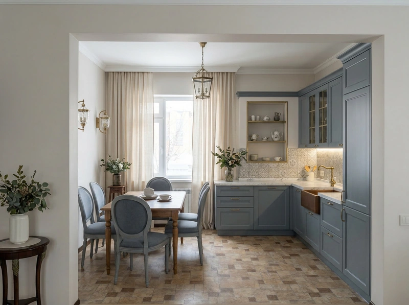Дизайн кухни в стиле Классика — фото интерьера от нейросети RoomGPT