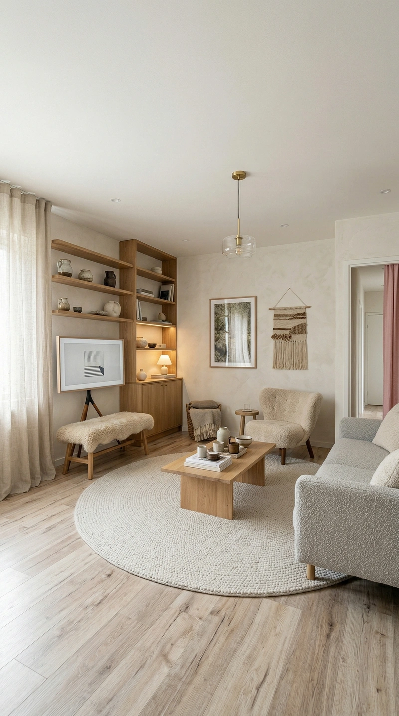 Дизайн гостиной в стиле Хюгге — фото интерьера от нейросети RoomGPT