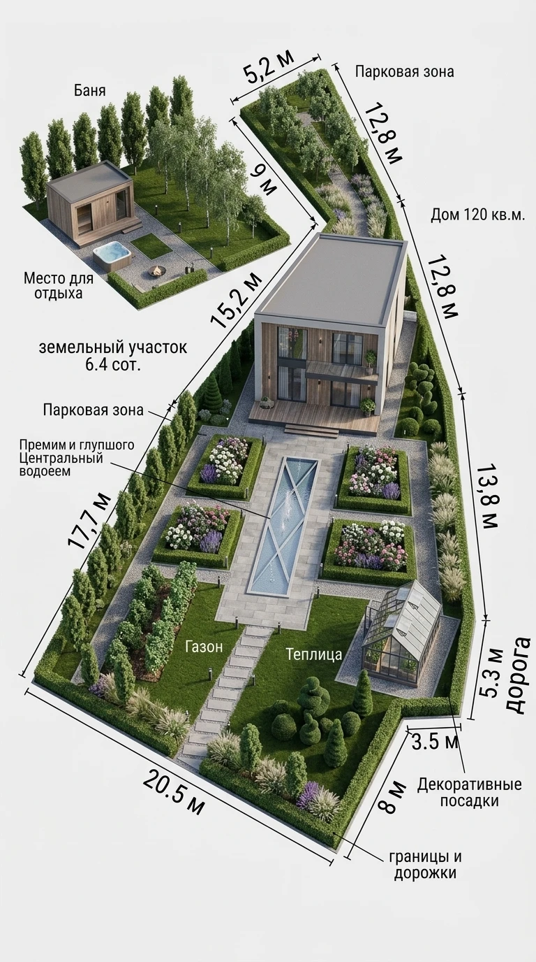 Дизайн участка в стиле Классика — фото участка от нейросети RoomGPT