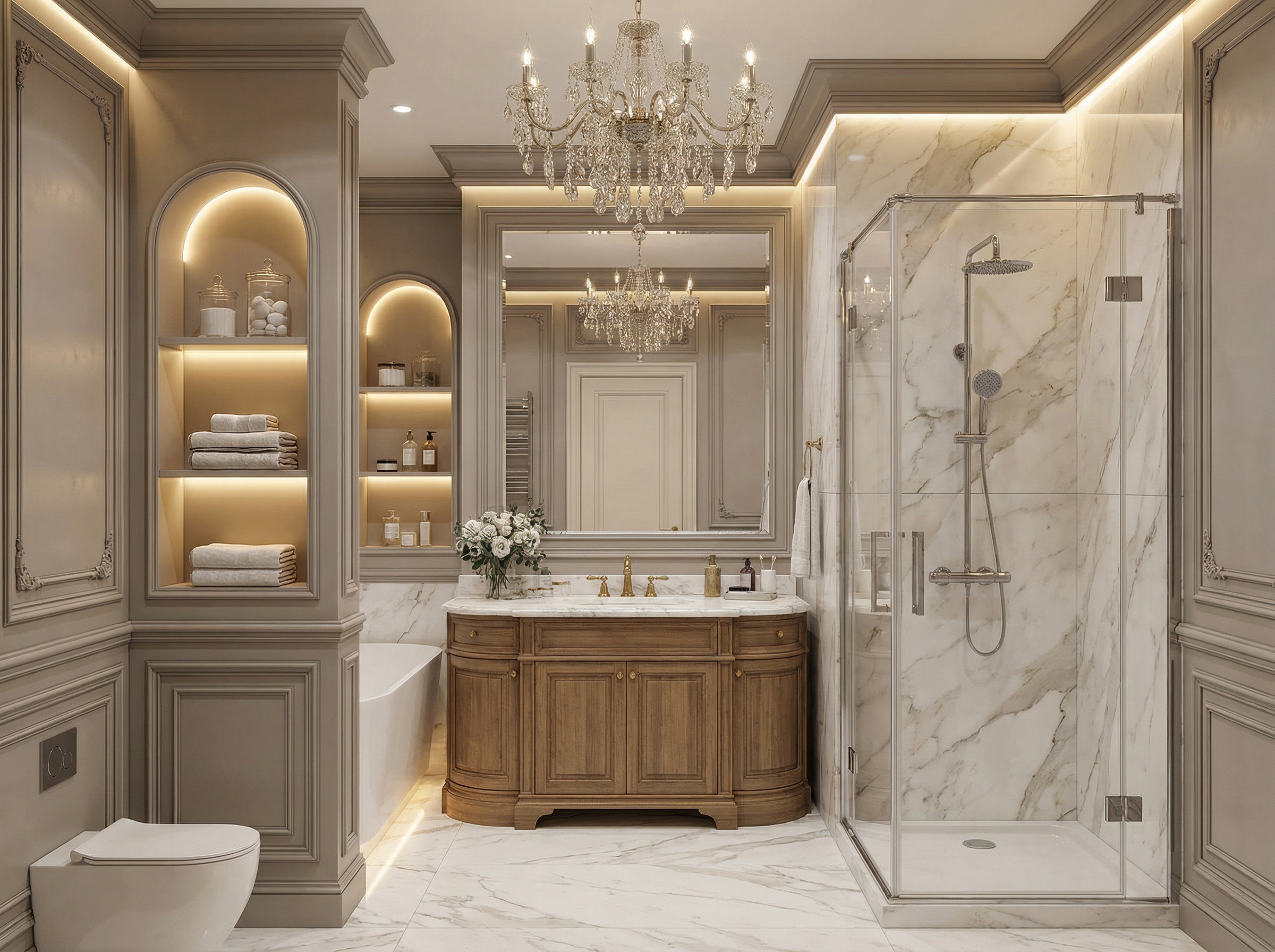 Дизайн ванной в стиле Классика — фото интерьера от нейросети RoomGPT