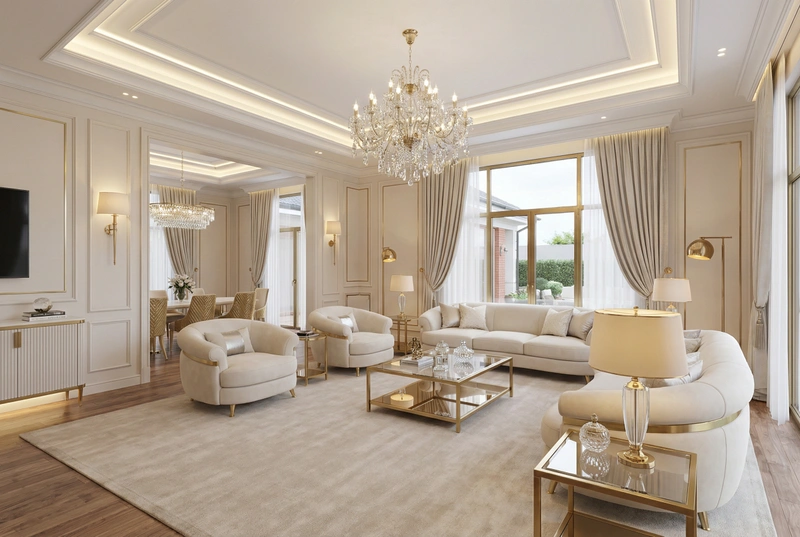 Дизайн интерьера в стиле Неоклассика — Гостиная от нейросети RoomGPT