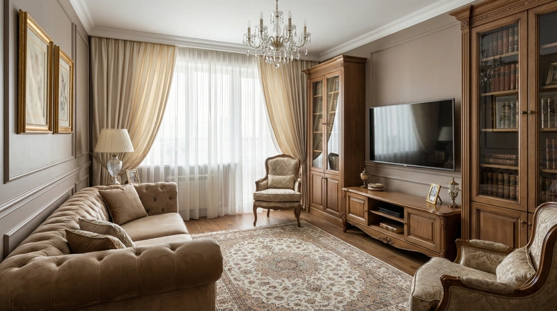Дизайн интерьера в стиле Классика — Гостиная от нейросети RoomGPT