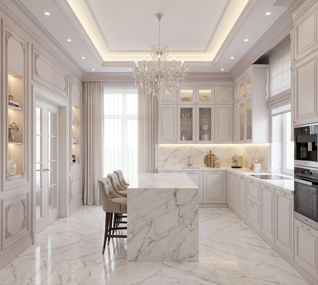 Дизайн кухни в стиле Классика — фото интерьера от нейросети RoomGPT