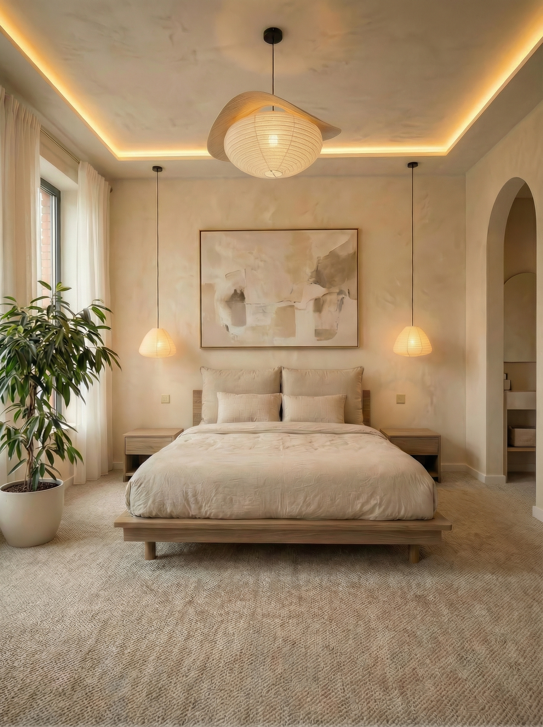 Дизайн спальни в стиле Japandi — фото интерьера от нейросети RoomGPT