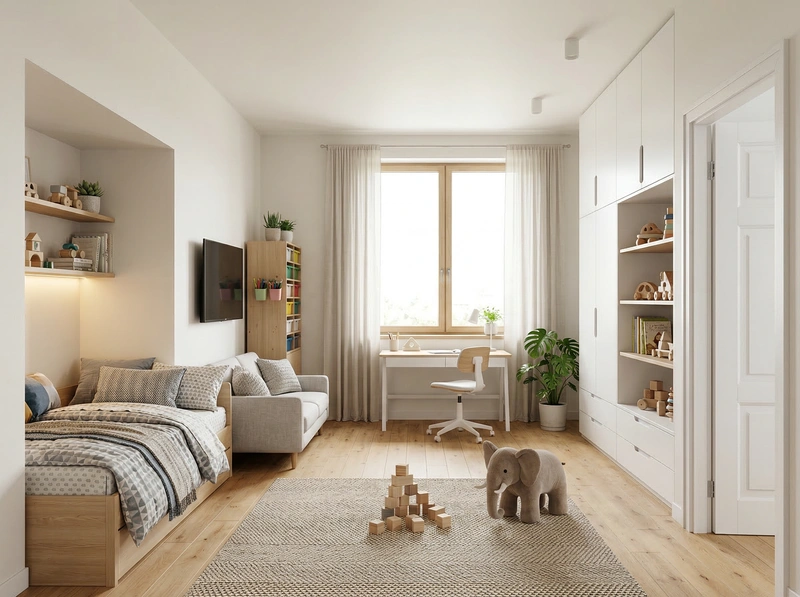 Дизайн детской в стиле Сканди — фото интерьера от нейросети RoomGPT