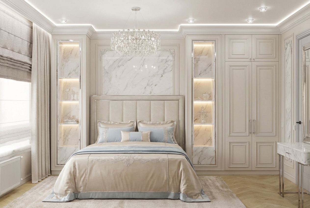 Дизайн спальни в стиле Классика — фото интерьера от нейросети RoomGPT