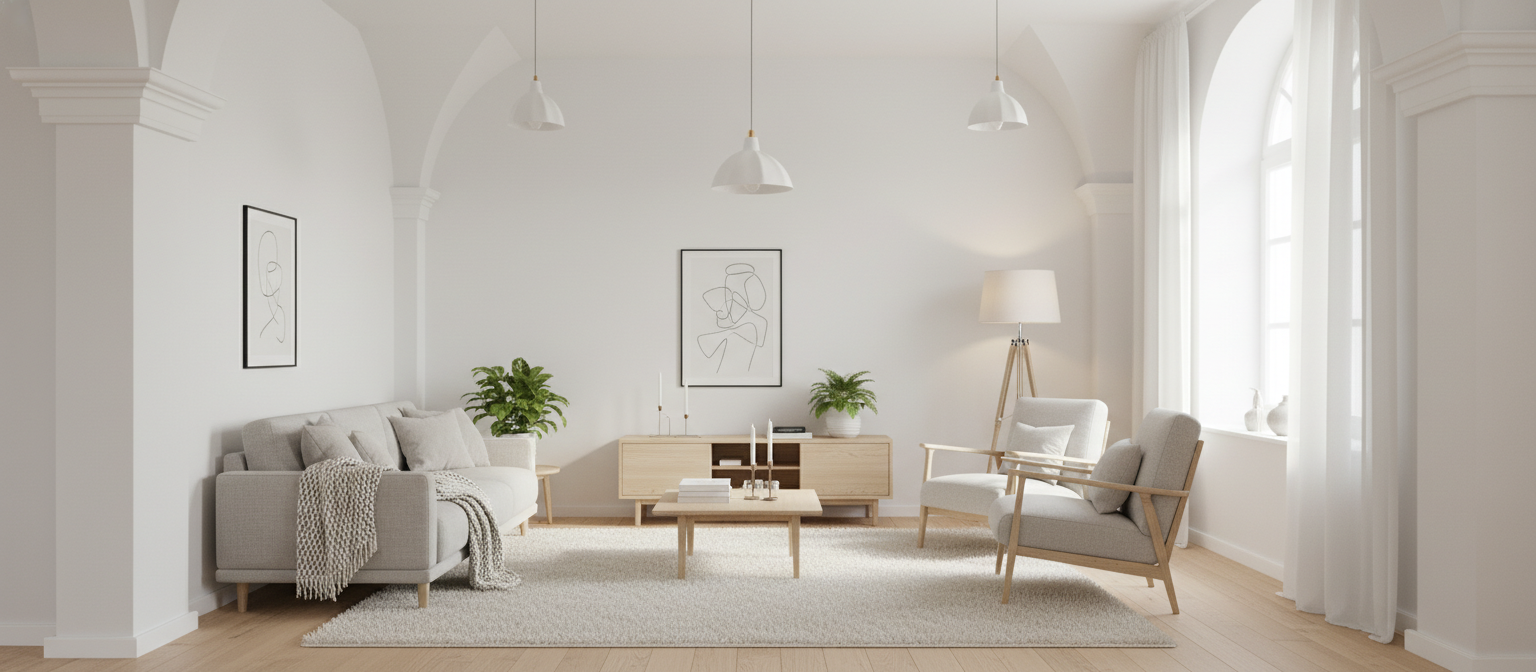 Дизайн гостиной в стиле Хюгге — фото интерьера от нейросети RoomGPT