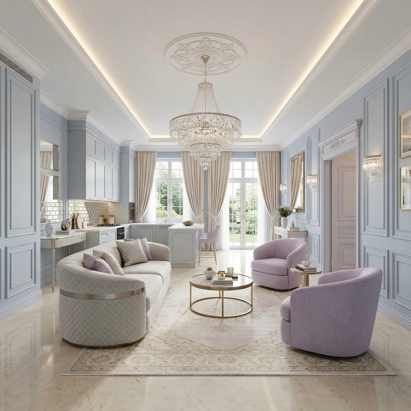 Дизайн гостиной в стиле Неоклассика — фото интерьера от нейросети RoomGPT