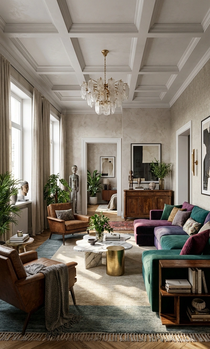 Дизайн интерьера в стиле Эклектика — Гостиная от нейросети RoomGPT