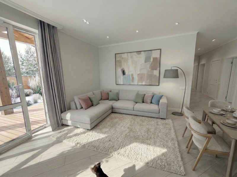 Дизайн гостиной в стиле Сканди — фото интерьера от нейросети RoomGPT