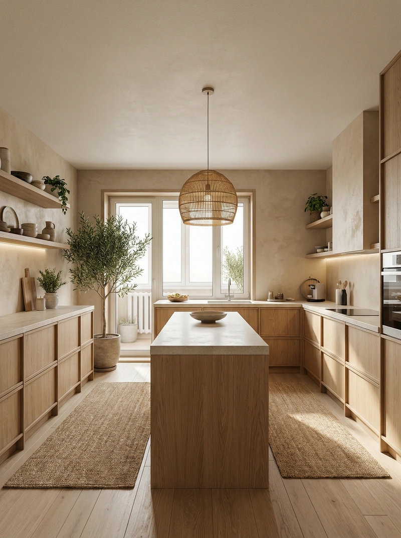 Дизайн кухни в стиле Japandi — фото интерьера от нейросети RoomGPT