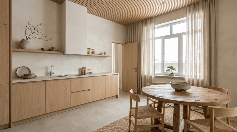 Дизайн кухни в стиле Japandi — фото интерьера от нейросети RoomGPT