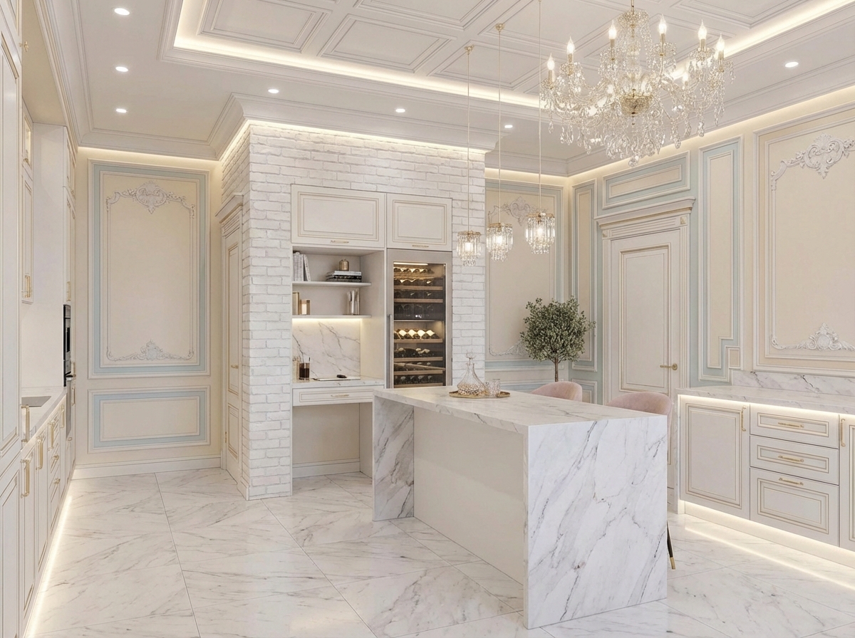 Дизайн кухни в стиле Классика — фото интерьера от нейросети RoomGPT
