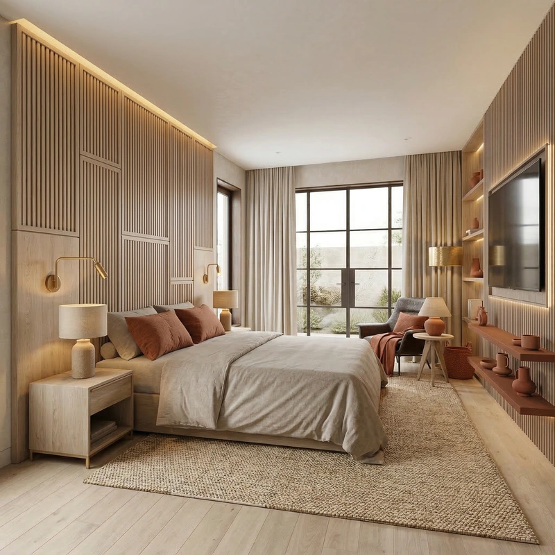 Дизайн спальни в стиле Japandi — фото интерьера от нейросети RoomGPT