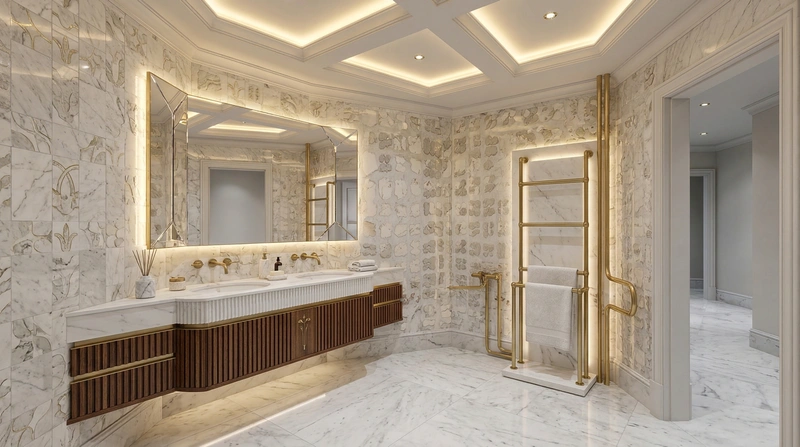 Дизайн ванной в стиле Неоклассика — фото интерьера от нейросети RoomGPT