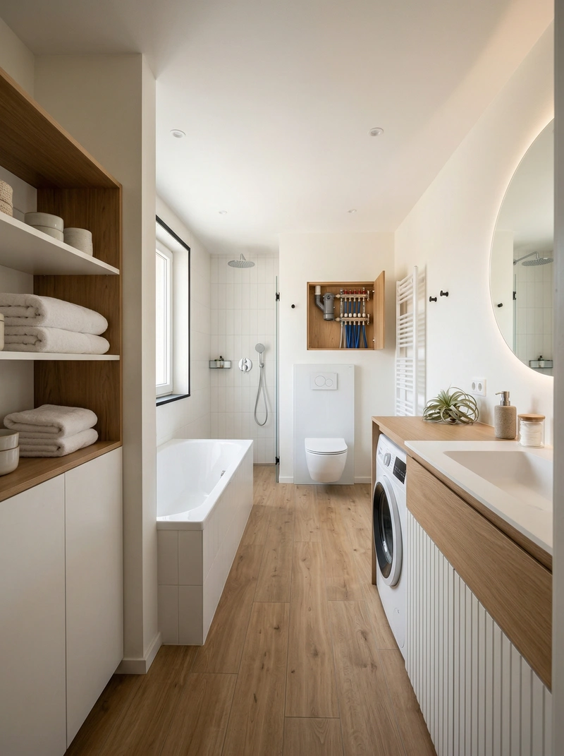 Дизайн ванной в стиле Сканди — фото интерьера от нейросети RoomGPT