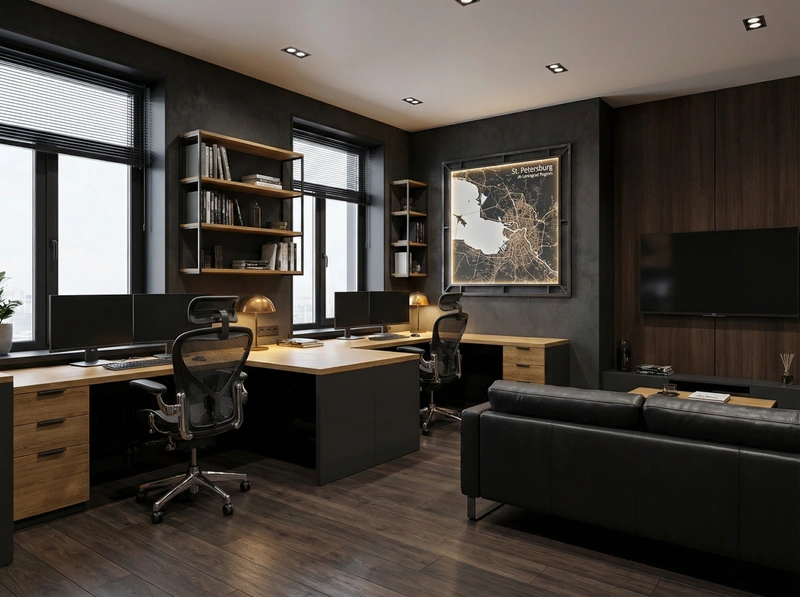Дизайн интерьера в стиле Блэктэк — Кабинет от нейросети RoomGPT