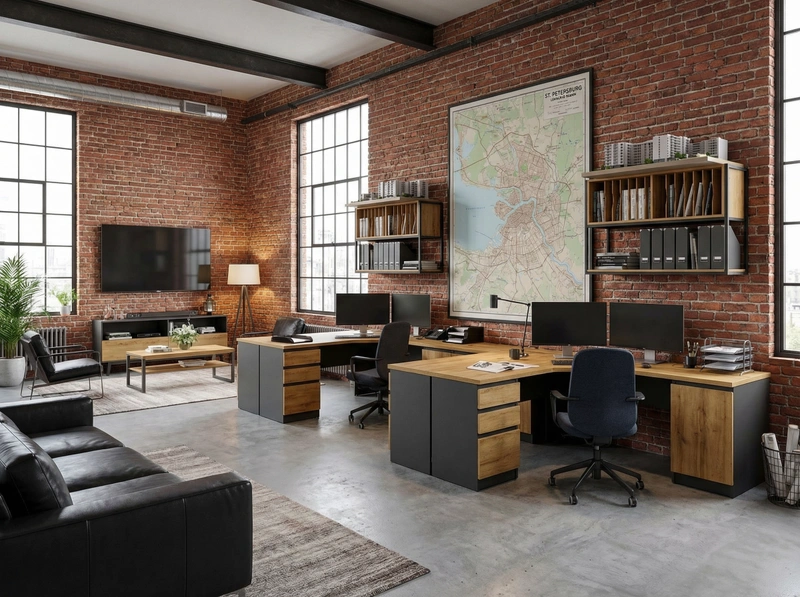 Дизайн интерьера в стиле Лофт — Кабинет от нейросети RoomGPT