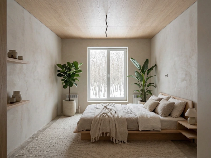 Дизайн спальни в стиле Japandi — фото интерьера от нейросети RoomGPT