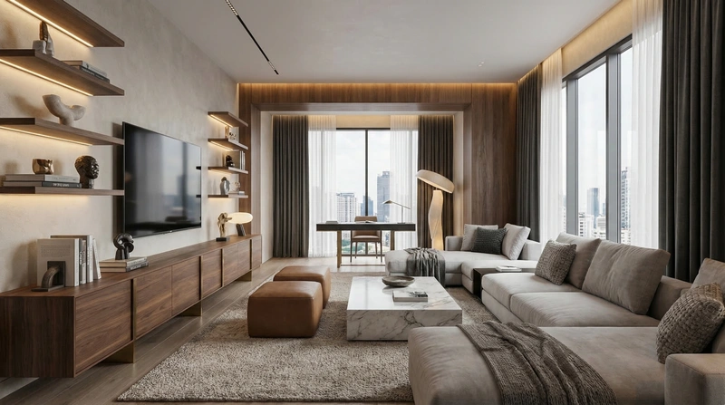 Дизайн гостиной в стиле Контемпорари — фото интерьера от нейросети RoomGPT