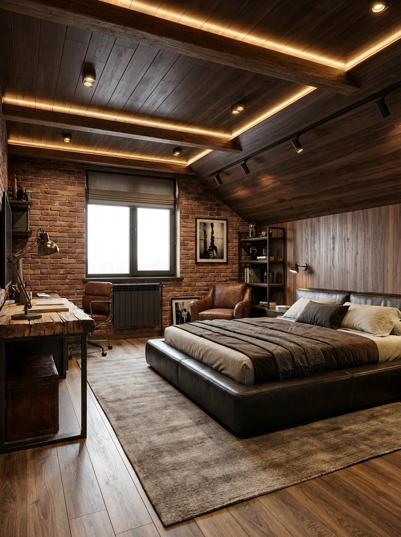 Дизайн интерьера в стиле Лофт — Спальня от нейросети RoomGPT