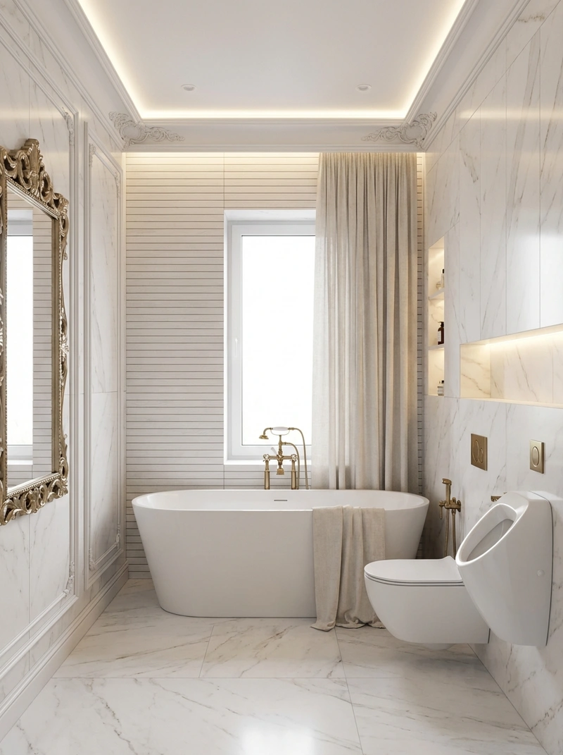 Дизайн ванной в стиле Неоклассика — фото интерьера от нейросети RoomGPT