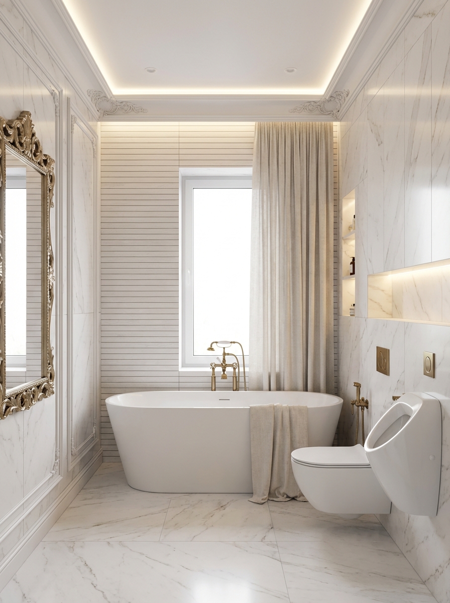 Дизайн ванной в стиле Неоклассика — фото интерьера от нейросети RoomGPT