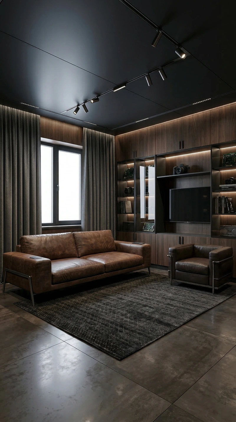 Дизайн гостиной в стиле Блэктэк — фото интерьера от нейросети RoomGPT