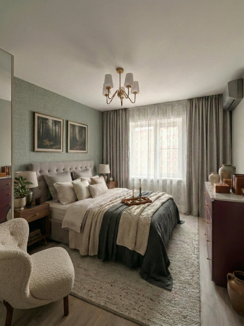 Дизайн интерьера в стиле Контемпорари — Спальня от нейросети RoomGPT