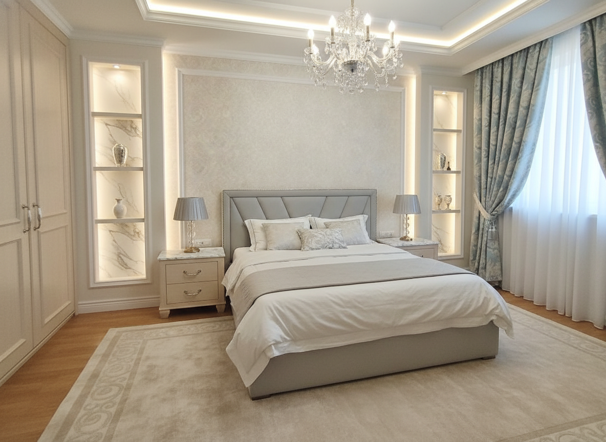 Дизайн спальни в стиле Классика — фото интерьера от нейросети RoomGPT