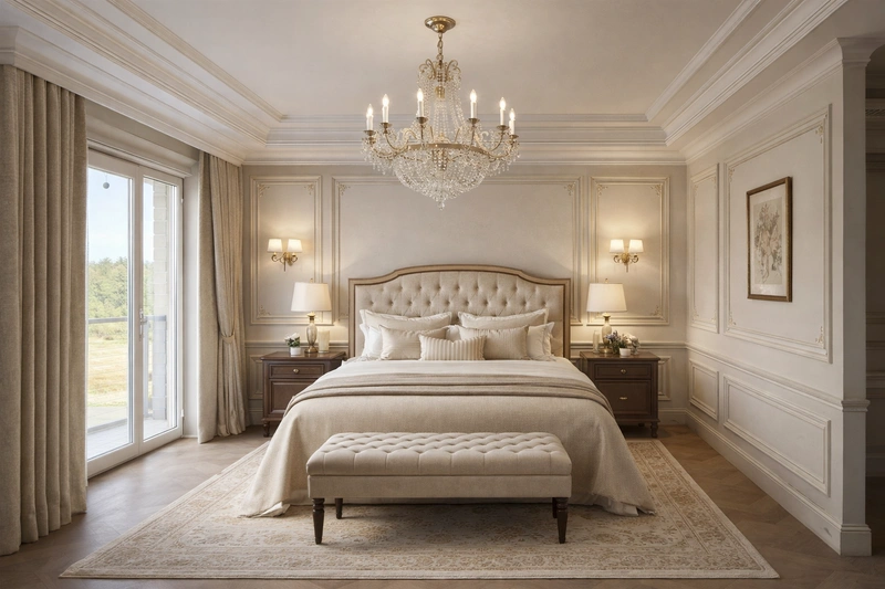 Дизайн спальни в стиле Классика — фото интерьера от нейросети RoomGPT