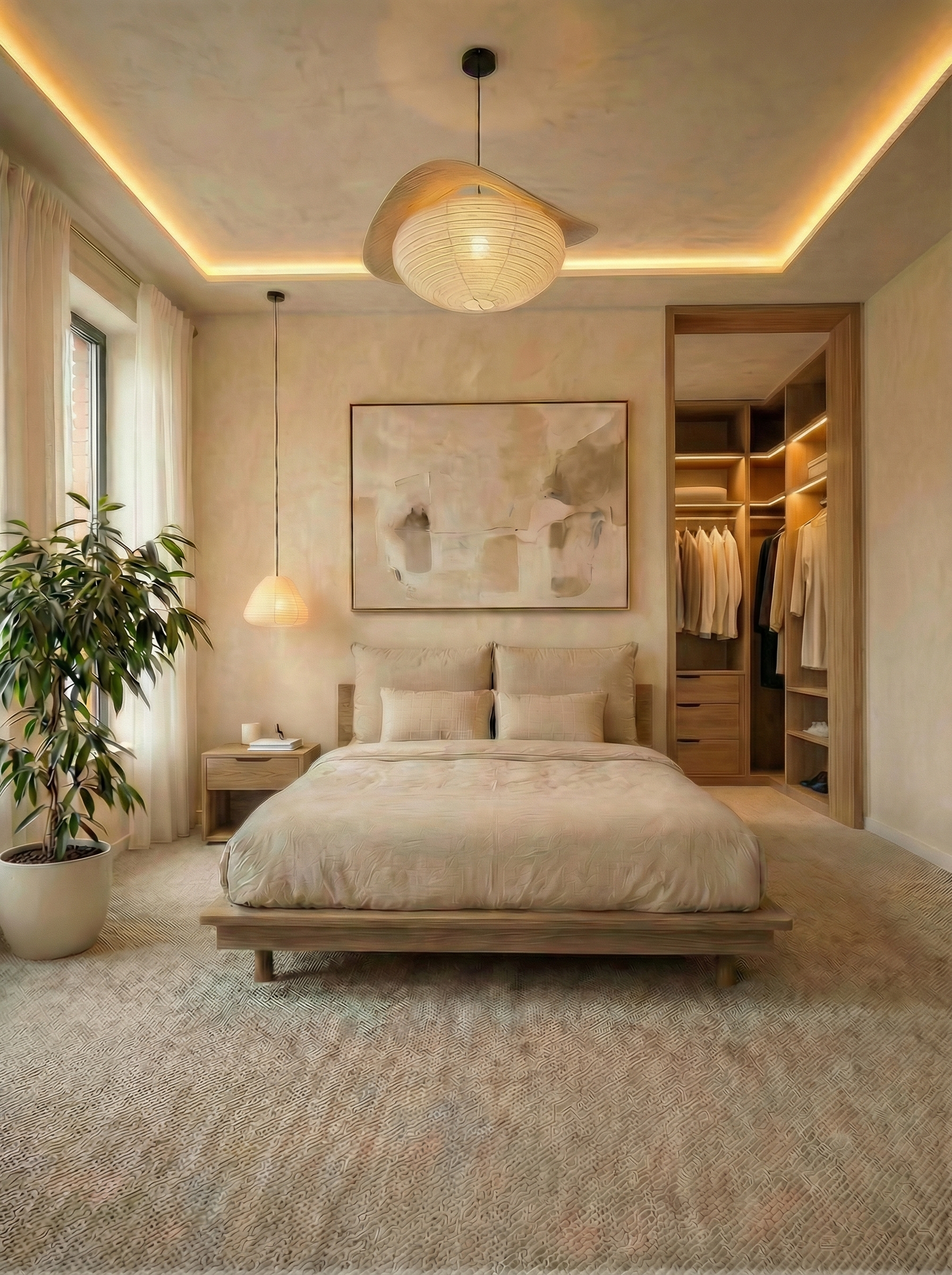 Дизайн спальни в стиле Japandi — фото интерьера от нейросети RoomGPT