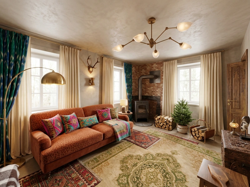 Дизайн гостиной в стиле Эклектика — фото интерьера от нейросети RoomGPT