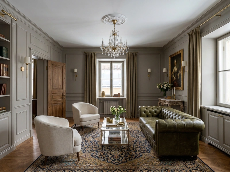 Дизайн интерьера в стиле Классика — Гостиная от нейросети RoomGPT